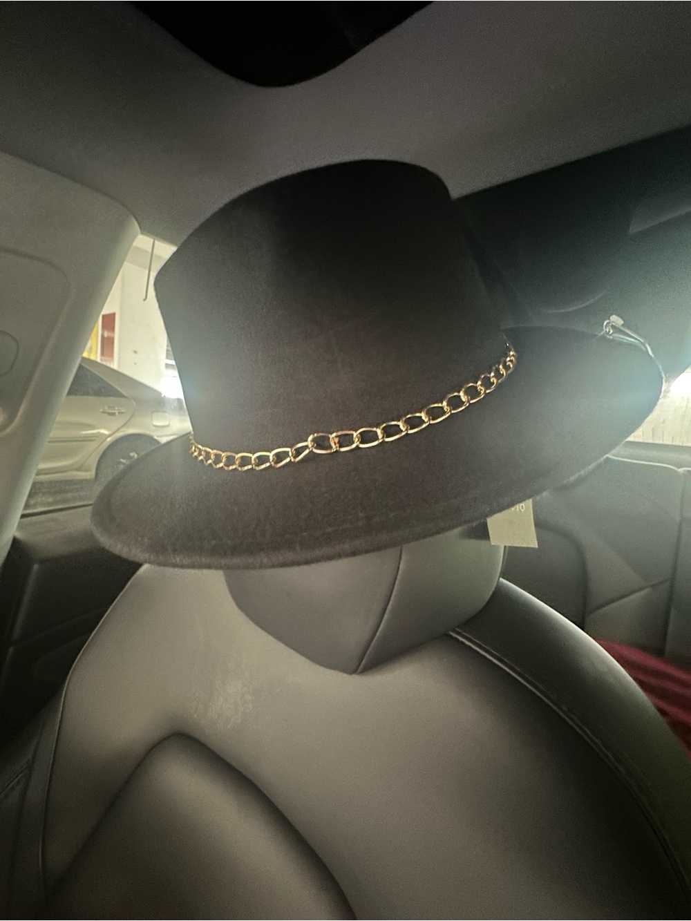 Vince Camuto Black Felt Fedora Hat with Gold Chain Accent (OS)
